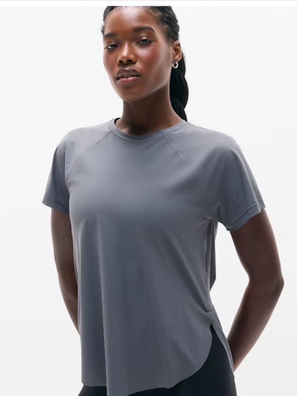 Athleta Coastline Blue Signature Crop T-shirt, Size Medium.